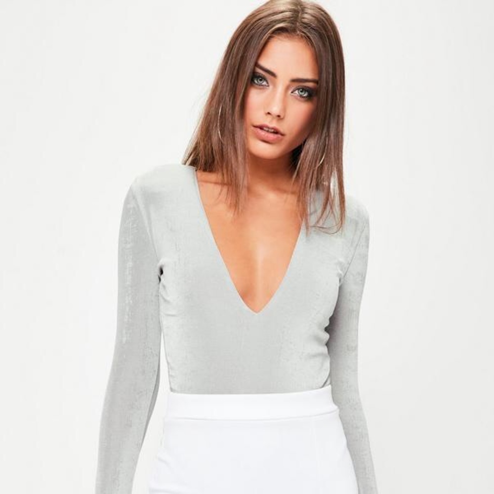 Missguided Grey Plunge Bodysuit